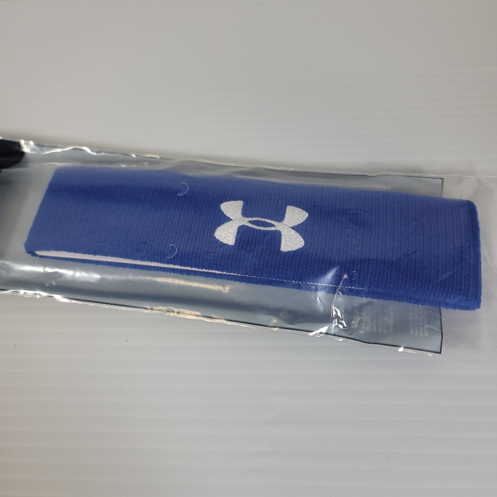 Under Armour UA Performance Sweat Wicking Sports Headband Unisex Blue White New - Picture 2 of 3